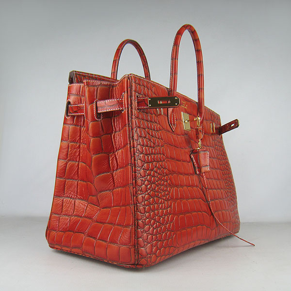 Replica Hermes Birkin 40CM Crocodile Veins Leather Bag Dark Orange 6089 Online - Click Image to Close